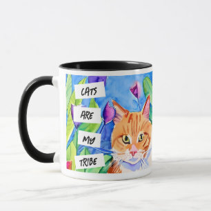 Caneca Gatos são Minha Tribo   Gato Laranja e Flores