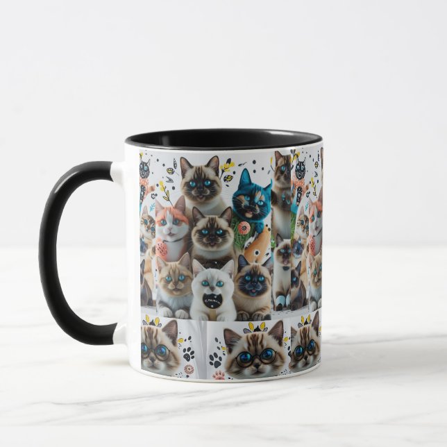 Caneca Gatos Siameses Cutes Padrão Mug De Dois Tons (Esquerda)