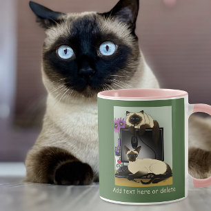 Caneca Gatos Tailandeses de Escritório de Computador Fofo