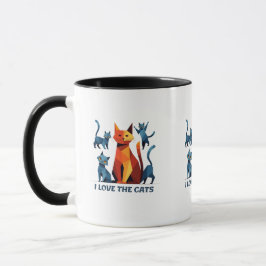Caneca gatos vermelhos e azuis