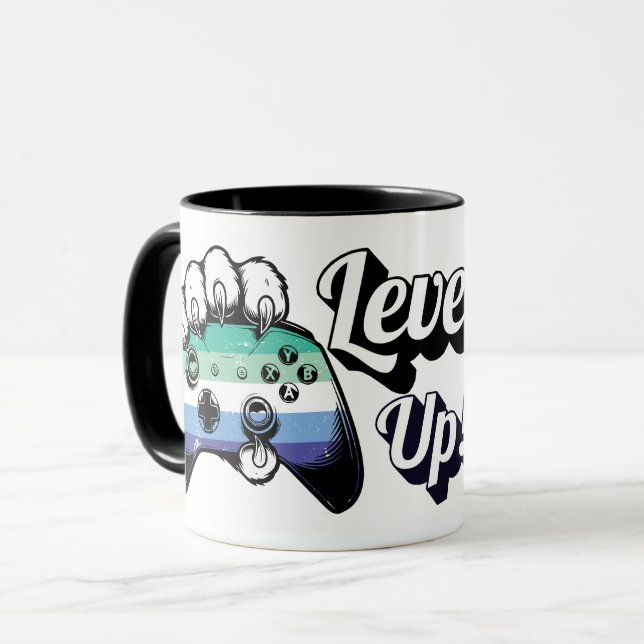 Caneca Gay MLM Pride Level Up Tiger Paw Controller Mug (Frente Esquerda)