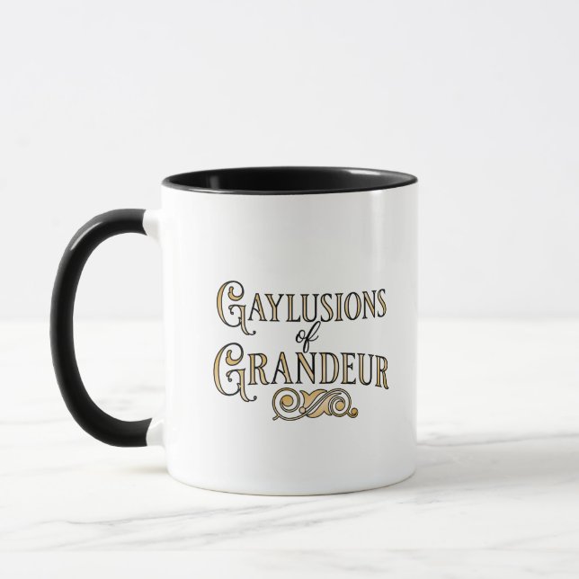 Caneca Gaylusions of Grandeur funny gay pun mug (Esquerda)