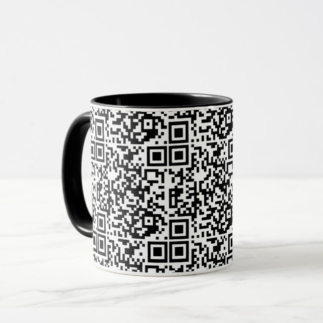 Caneca Geek Abstrato de código QR personalizável preto e  (Frente Esquerda)