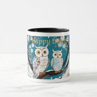 Caneca Gêmeos felizes" Moga cerâmica com Design de Coruja