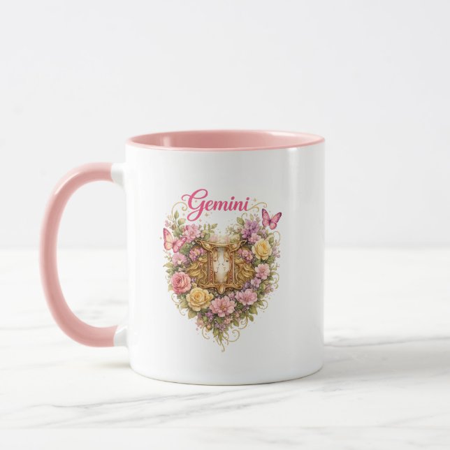Caneca Gemini Zodiac Floral Heart Mug – Feminine Astrolog (Esquerda)