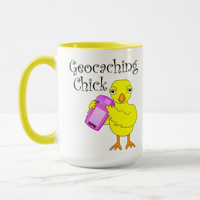 Caneca Geocaching de Texto Curvo do Pintinho (Esquerda)