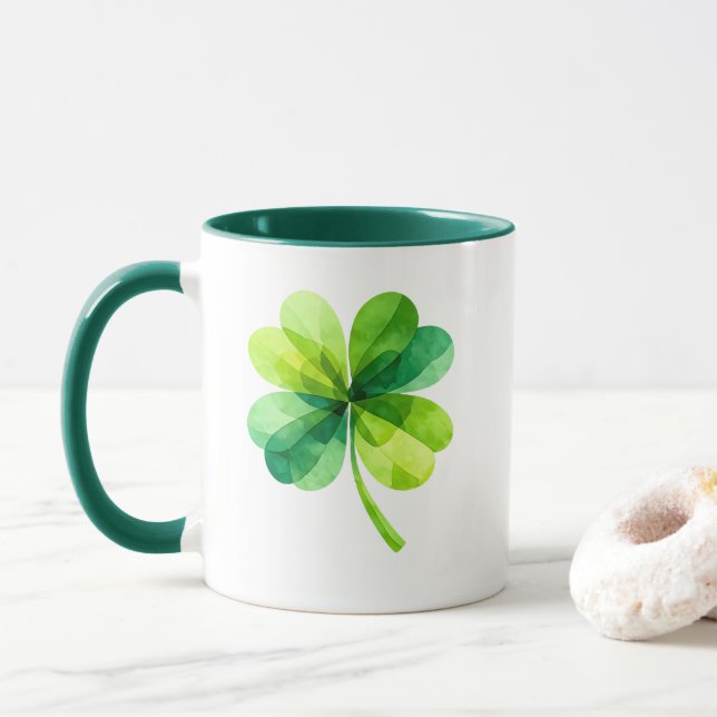 Caneca Geometric Four Leaf Clover St. Patrick's Day Mug (Com Donut)