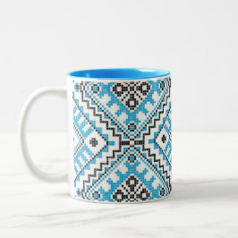 Caneca geométrica azul do bordado de Vyshyvanka do