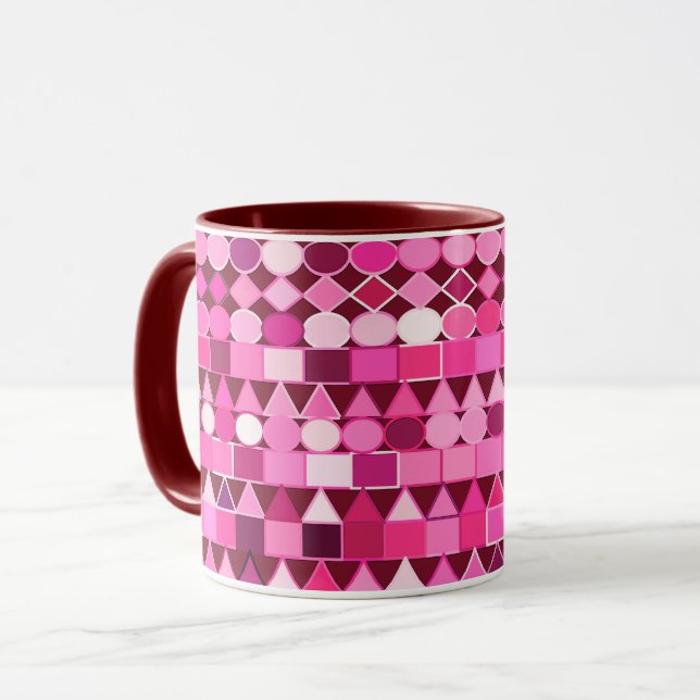 Caneca Geométrica Tribal Moderna, Borgonha e Rosa (Frente Esquerda)