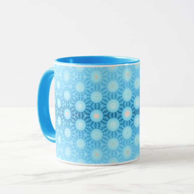 Caneca Geométrico bonito de Azul e Pêssego (Frente Esquerda)