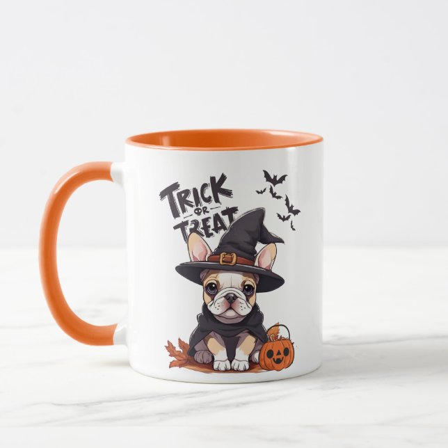 Caneca Gerado pelo Ai | Buldogue francês | Halloween (Esquerda)
