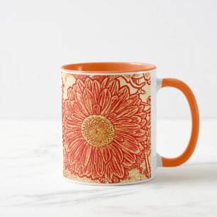 Caneca Gerbera Daisy Block Impressão - laranja-açafrão