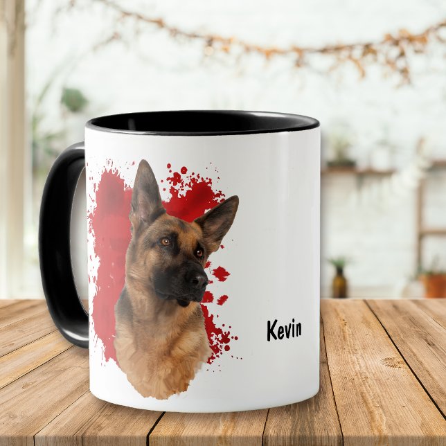 Caneca German shepherd Cachorro Vermelho Abstrato de Fund (Criador carregado)
