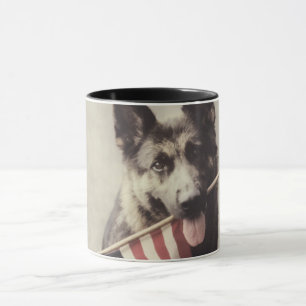 Caneca german shepherd com sinalizador dos EUA