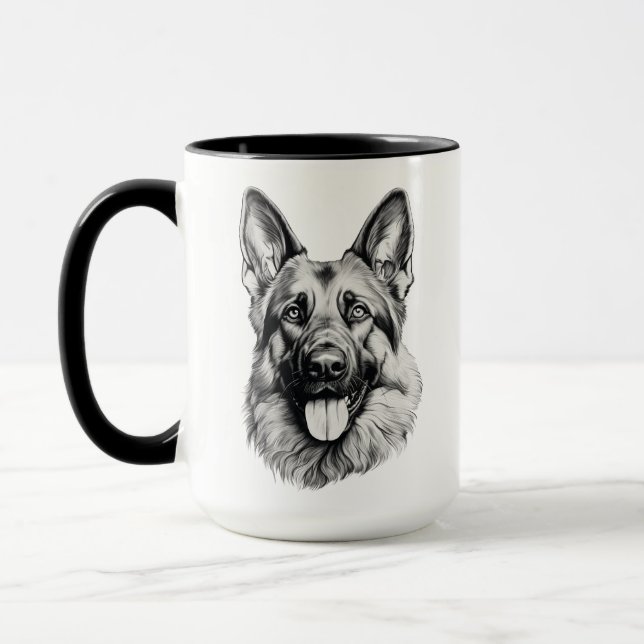 Caneca German Shepherd Portrait Black Accent Mug | B&W (Esquerda)