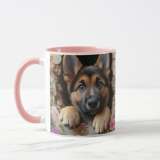 Caneca German shepherd Puppy Mug com Floral - (Esquerda)