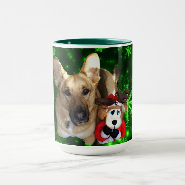 Caneca German shepherd Toy Reindeer Green Flocos de neve (Centro)