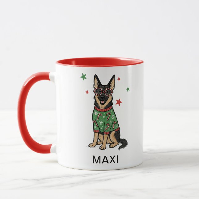 Caneca German Shepherd Ugly Christmas Sweater Dog (Esquerda)