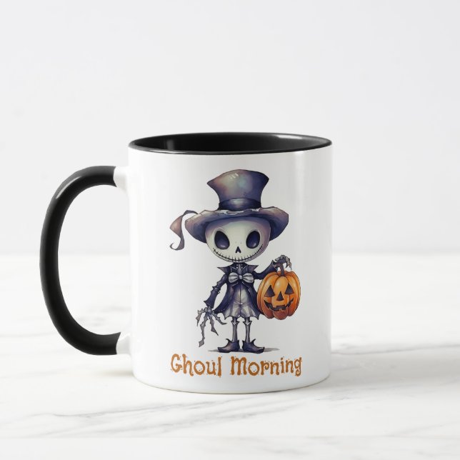 Caneca Ghoul Morning Ghoul Skeleton Halloween Mug (Esquerda)