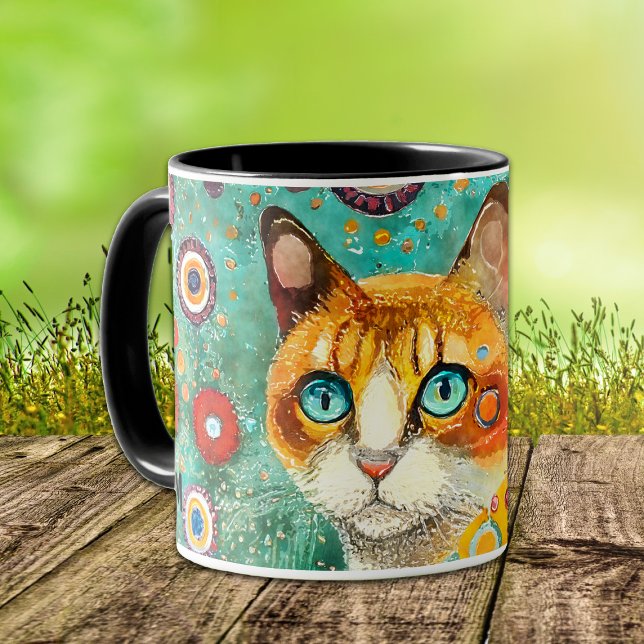 Caneca Ginger Cat Colorida Estilo Klimt (Criador carregado)