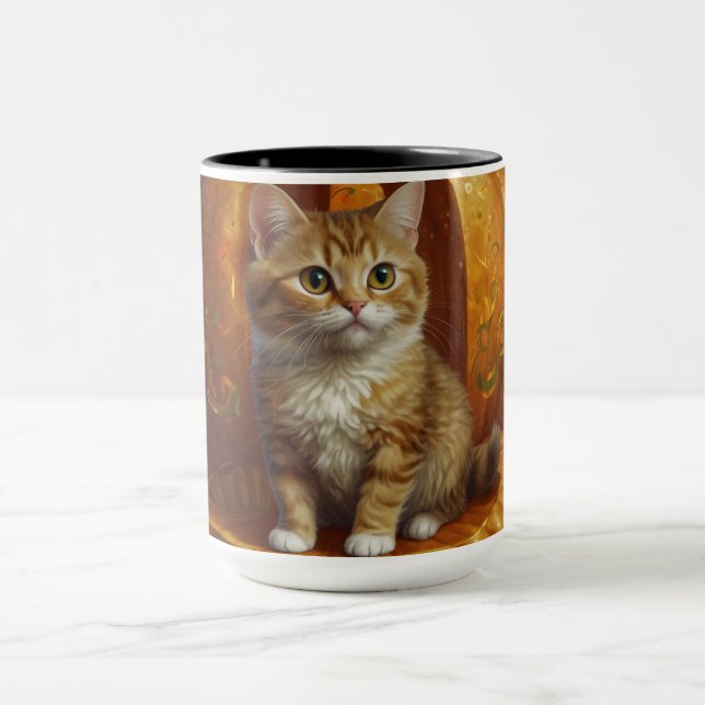 Caneca Ginger Tabby Kitten do Halloween Vivendo numa Abób (Centro)