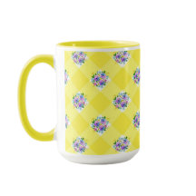 Gingham Amarelo e País Floral Azul Púrpura