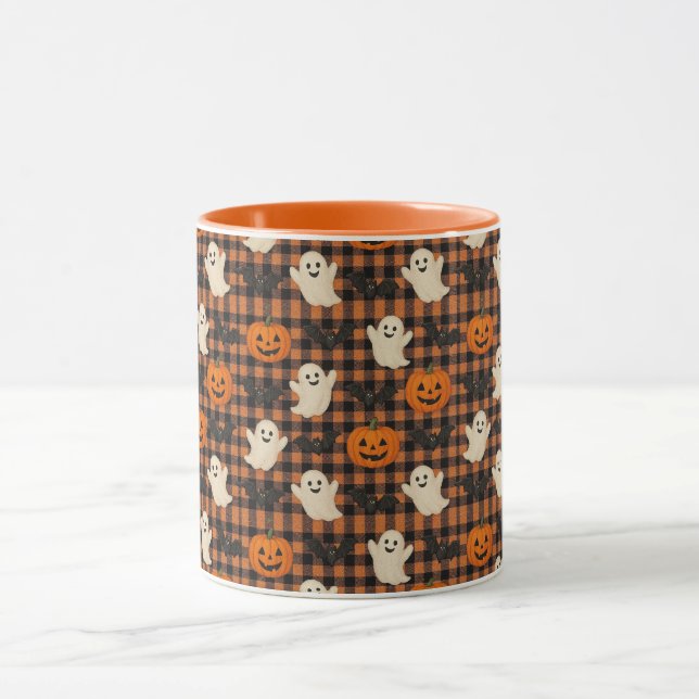 Caneca Gingham, morcegos de abóbora-fantasma (Centro)