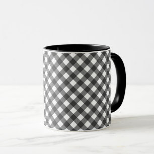 Caneca Gingham Preto e Branco Tradicional Cottagecore Piq