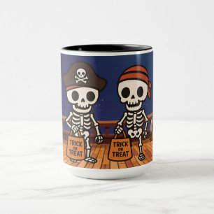 Caneca gira pirata, esqueleto de Halloween