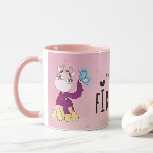 Caneca Girafa Adorável em Aquarela (Com Donut)