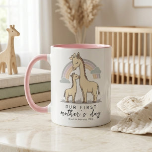 Caneca Girafa Pastel Mamãe Bebê Primeiro Dia das Mães Arc