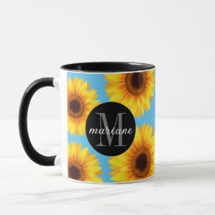 Caneca Girassóis Amarelos Adicione seu nome e azul inicia