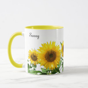 Caneca Girassóis Amarelos Ensolarados e Caligrafia