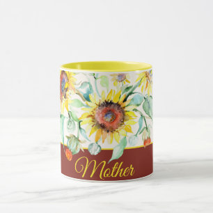 Caneca Girassóis aquarela personalizáveis