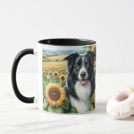 Caneca Girassóis e Borda Cachorro Collie Lover Mug