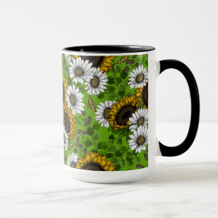 Caneca Girassóis e margaridas, jardim de verão