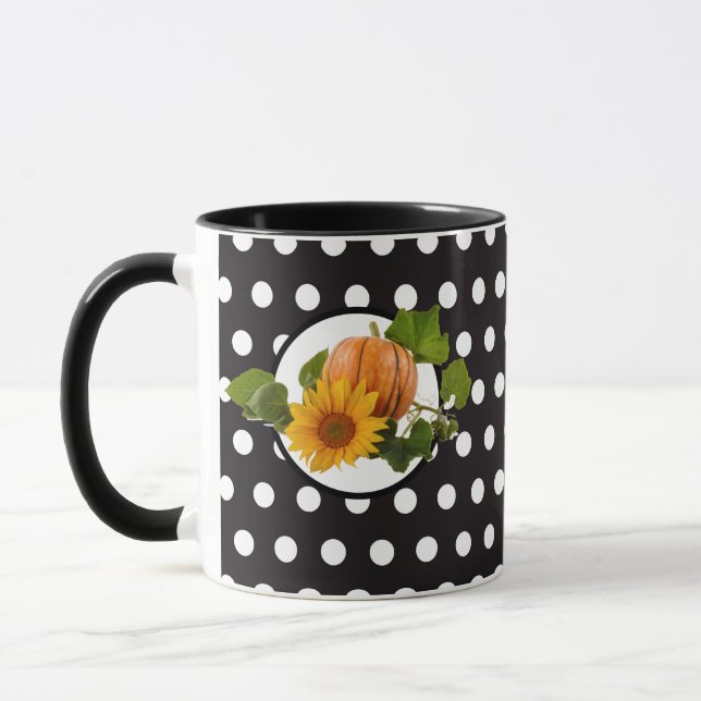 Caneca Girassol & Abóbora Pontos Brancos e Pretos (Esquerda)