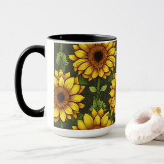 Caneca Girassol amarelo alaranjado com verde e castanho