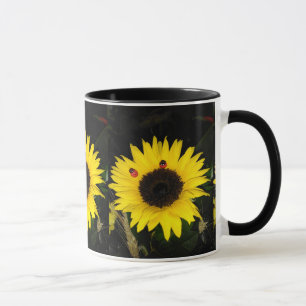Caneca Girassol amarelo e dois joaninhas