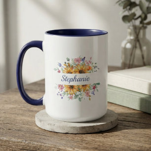 Caneca Girassol Dourado Alegre em Flor
