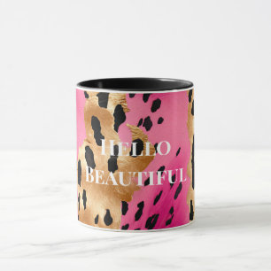 Caneca Girassol Dourado Leopardo Preto Rosa Rosa