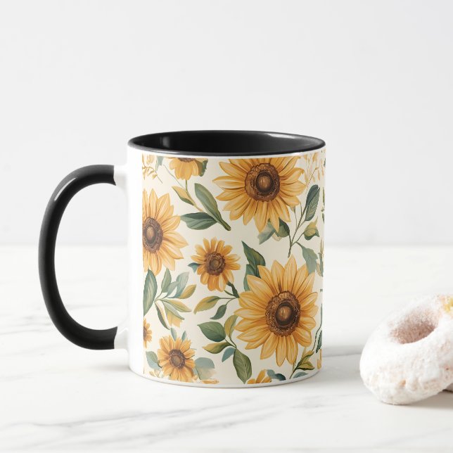 Caneca Girassol Floral Amarelo (Com Donut)