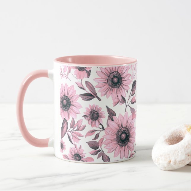 Caneca Girassol Floral Rosa (Com Donut)