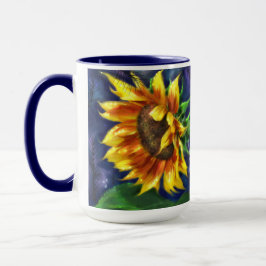 Caneca Girassol na Noite Amarelo Azul Flor Floral