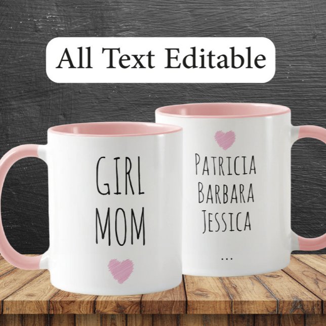 Caneca Girl Mom Custom Names Sweet Gift for Mother (Criador carregado)