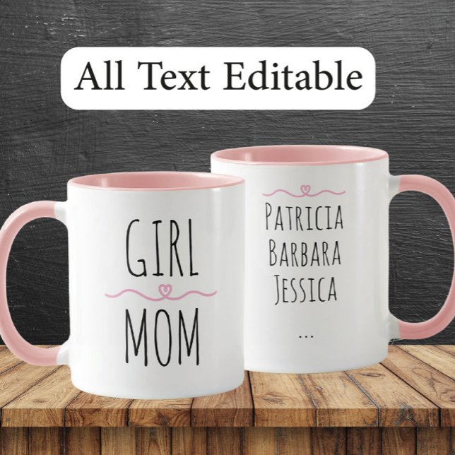 Caneca Girl Mom Custom Names Sweet Gift for Mother (Criador carregado)