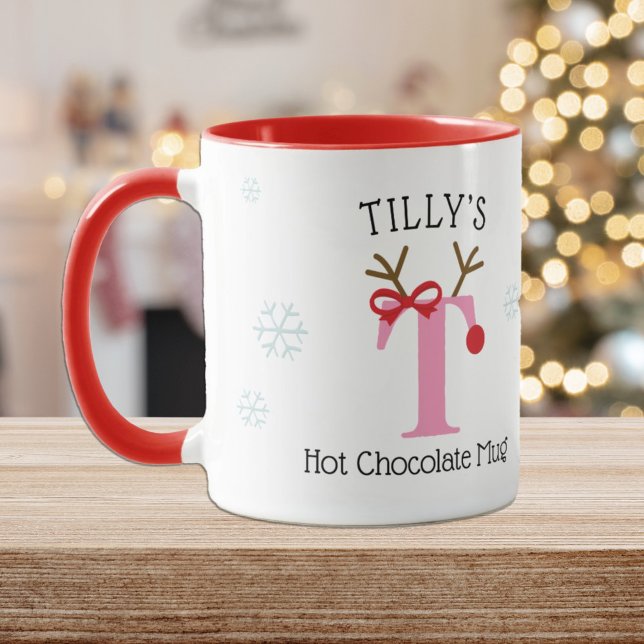 Caneca Girls Personalized Reindeer T Hot Chocolate Mug (Criador carregado)