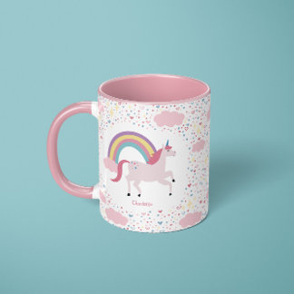 Caneca Girls Rosa Unicorn Rainbow Sparkle com Nome Mug