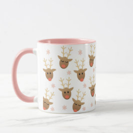 Caneca Girly Christmas Reindeer Snowflakes Padrão Dourado