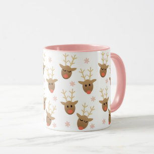 Caneca Girly Christmas Reindeer Snowflakes Padrão Dourado